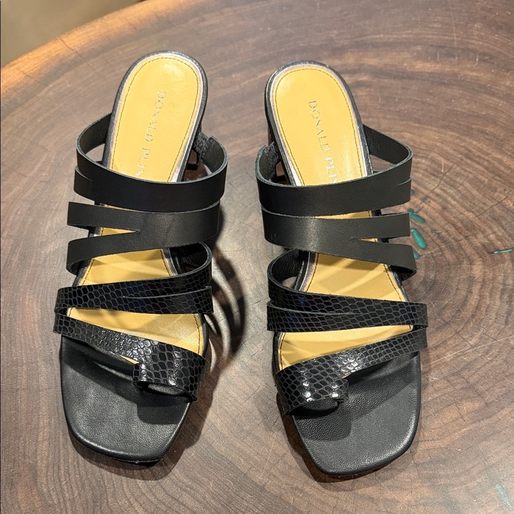 Donald J. Pliner Black Multi-Strap Leather Slide Mules